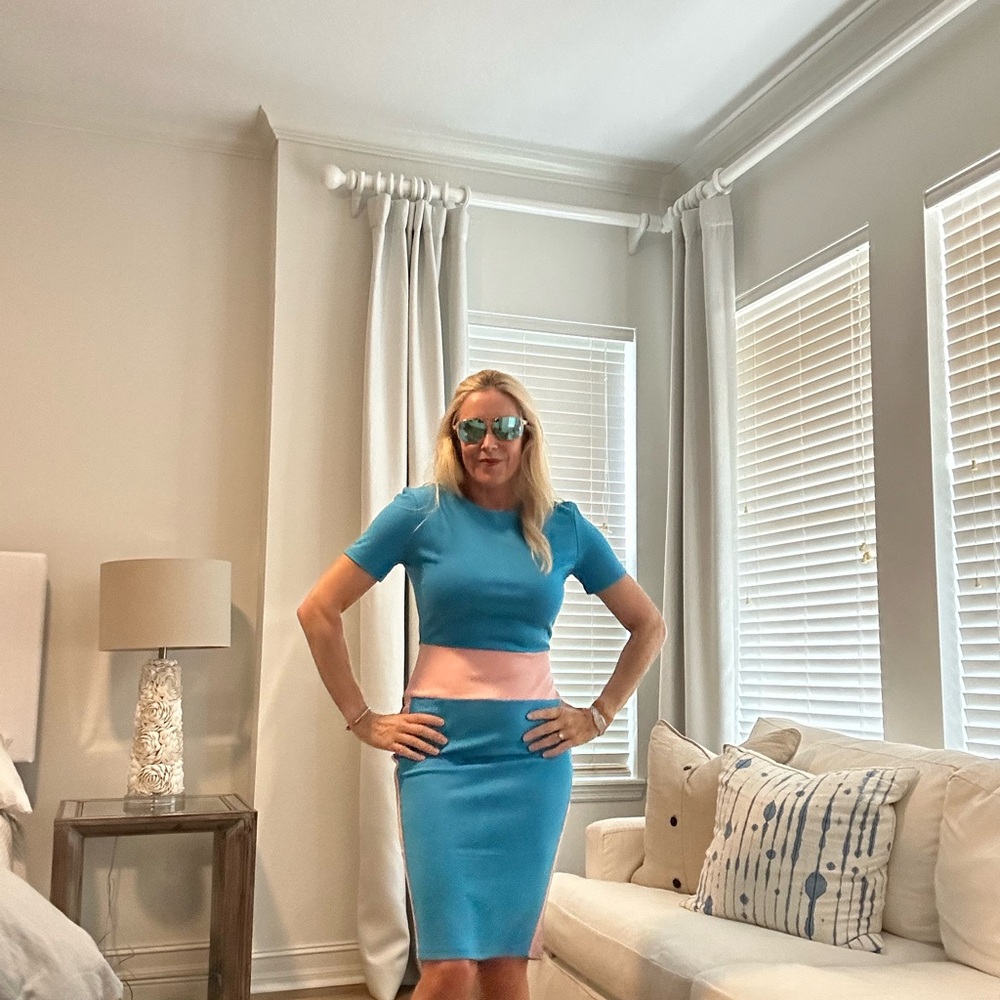 Elegant Blue and Pink Women's Dress